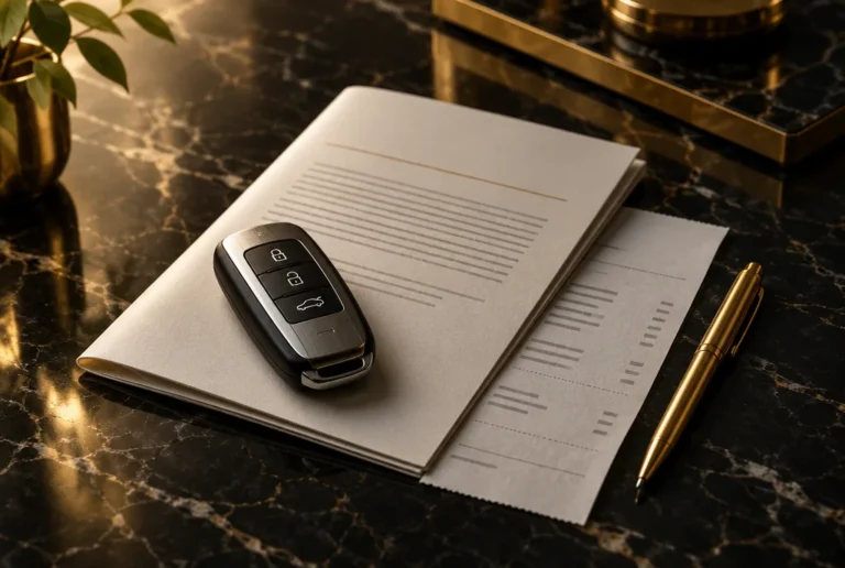 Chave de carro sobre contrato de compra, área de direito do consumidor do AR Advogados